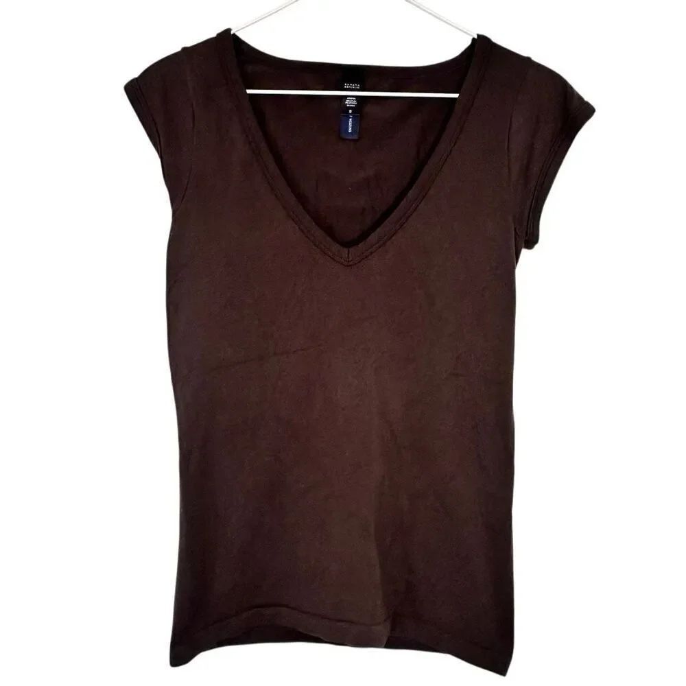 Banana Republic V-Neck Cap Sleeve Pullover Stretch T-Shirt Brown Size Small